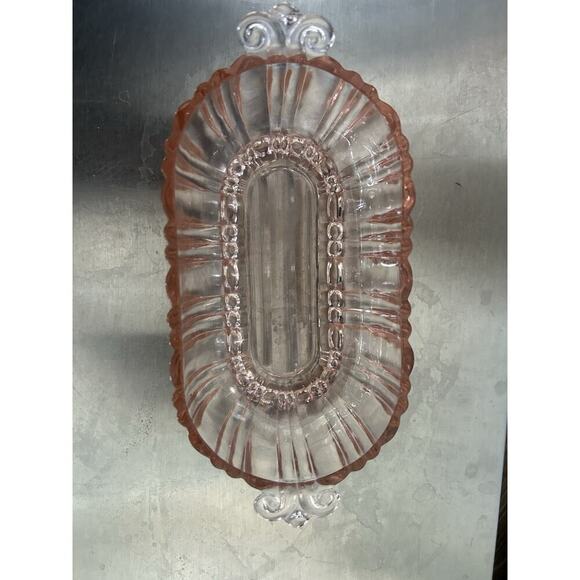 Vintage Old Cafe Pink Depression Glass Oval Olive Nut Bowl Anchor Hocking Small - Picture 10 of 11